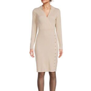 Nanette Lepore Long Sleeve Faux Wrap Pearl Glam Ribbed Sweater Dress - NWT - XL